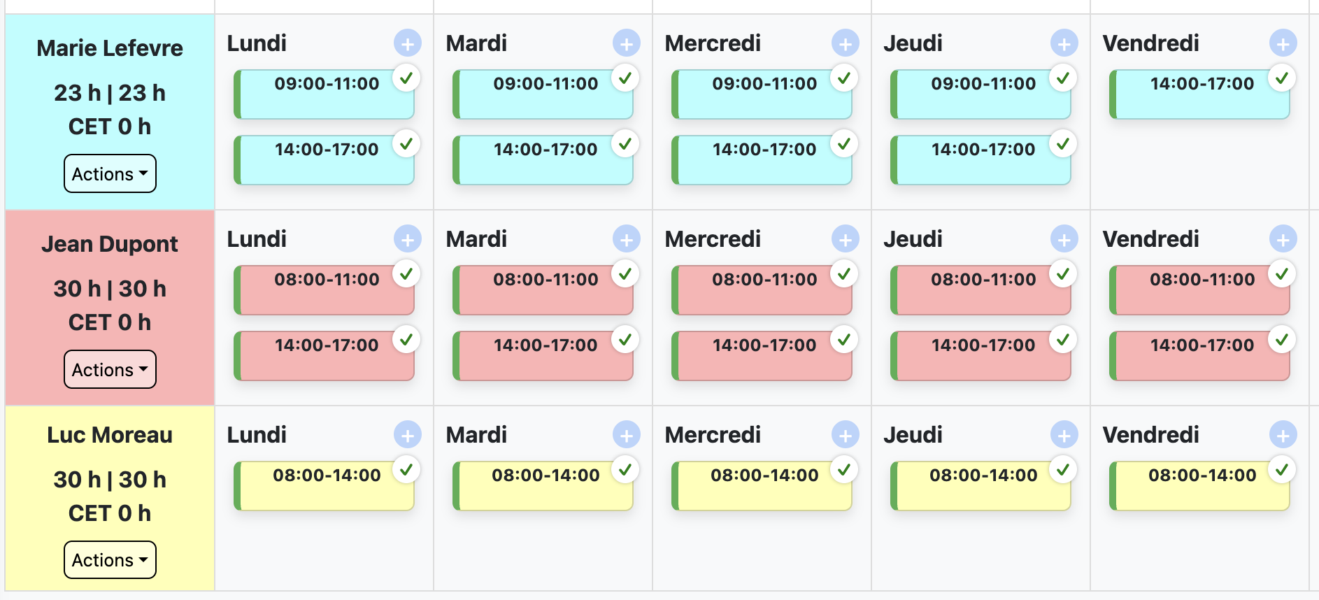Aperçu du planning Live Planning